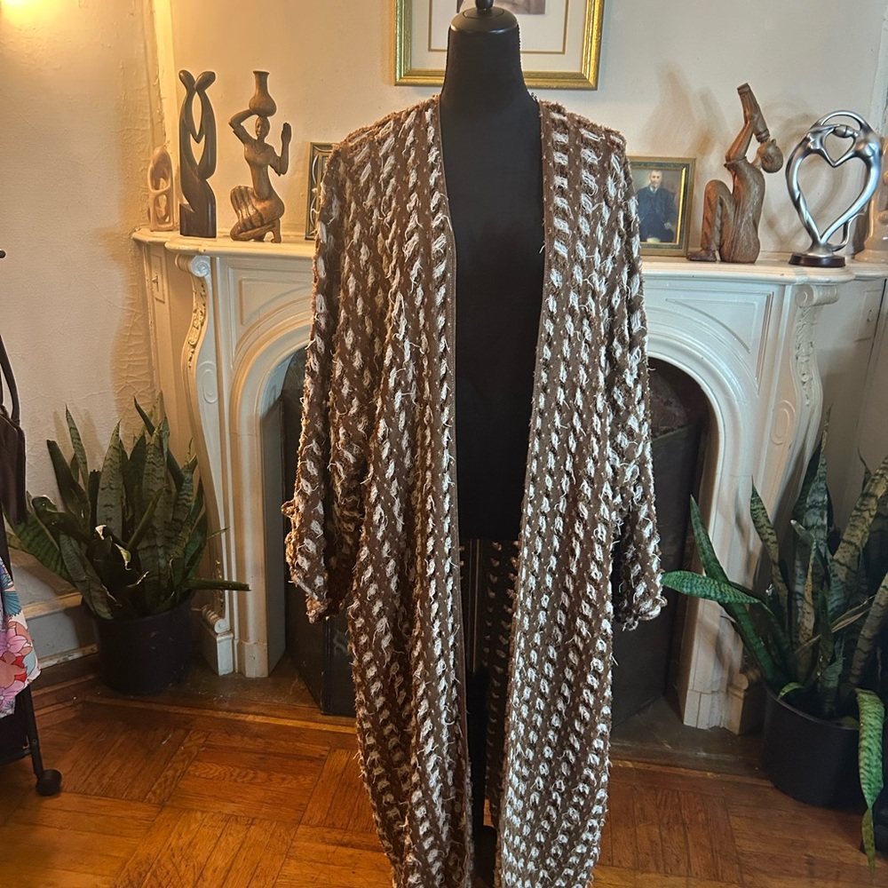 Brown Denim Cut Pattern Kimono Robe